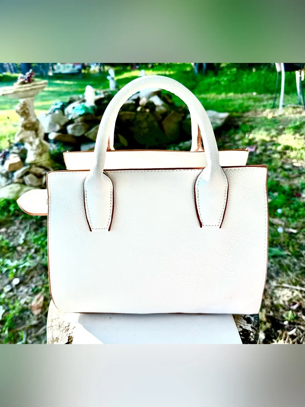 Christian Siriano Cream and Blush Trim Satchel